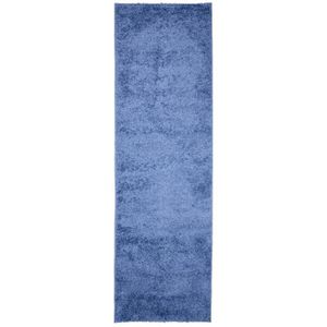 TAPIS DE COULOIR TAPISO Tapis Couloir Chambre Shaggy Poils Longs DELHI Bleu Foncé Unicolore Polypropylène Intérieur 80x300 cm