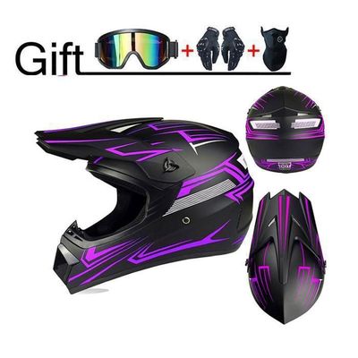 Casque de moto tout-terrain - Certifié DOT - Purple Ghost - Casque tout-terrain - Casque intégral- Gants de moto, lunettes, visières