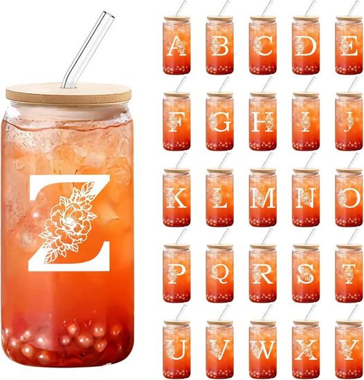 Tumbler En Verre 500 Ml Avec Couvercle Bambou Et Paille - Design Nœud Élégant - Pour Cocktails, Café Glacé, Smoothies