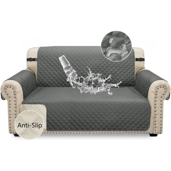 Housse De Canapé Imperméable 2 Places Antidérapante Avec Sangles Élastiques Protection De