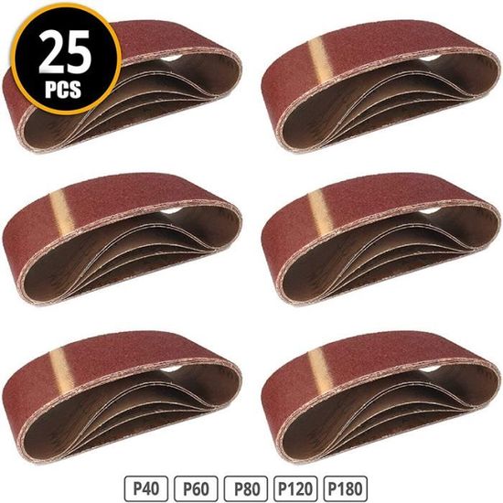 Bandes Abrasives 75x533mm - Lot de 10 (Grain 80 - Compatible Ponceuse à Bande) - Bricolage