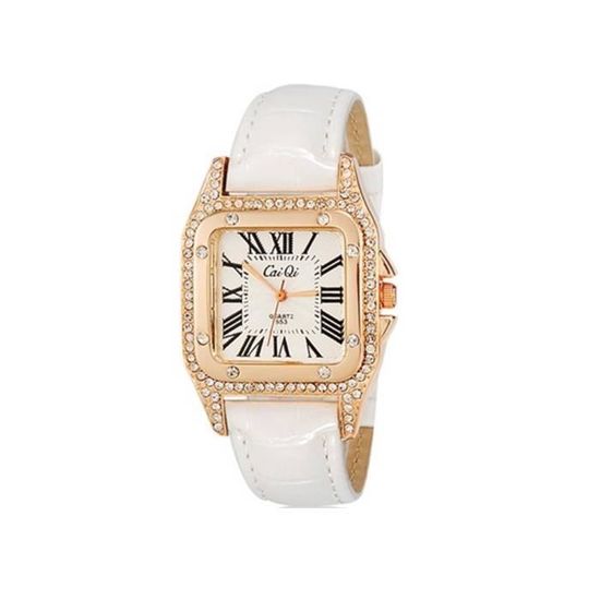 Montre femme rectangulaire vintage cadran doré bracelet cuir (PU) blanc , -  Achat/vente montre - Cdiscount