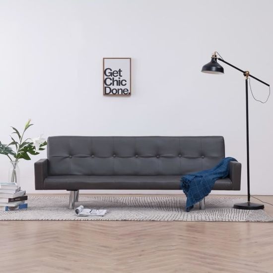 1364FUTURE® Canapé d'angle Réversible Convertible,Canapé-lit Moderne,Sofa de salon Scandinave avec accoudoir Gris Similicuir