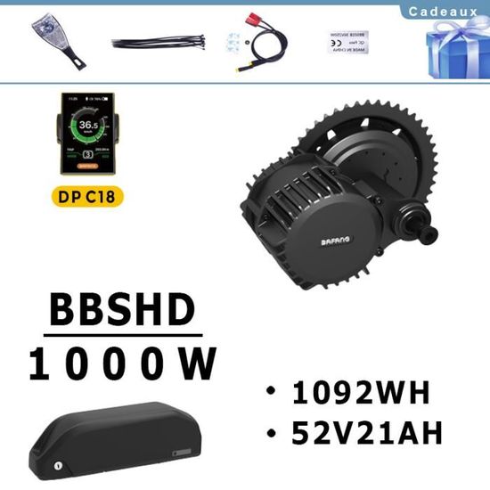 BAFANG BBSHD 1000W moteur Pédalier centrale Conversion kit pour VTT vélo électrique route de roulement 68mm avec 52v21ah Batterie