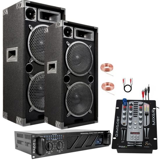 Pack Sono Complet 1000W - Ampli + 2 Enceintes 600W + Table Mixage + Clé USB 32G - Idéal Fêtes