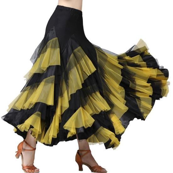 Nyeemya Jupe Flamenco Espagnole Fille - Jupe Danse Latine Tango - Maxi Jupe Balançoire Scène Performance - Taille Élastique 100% Mousseline