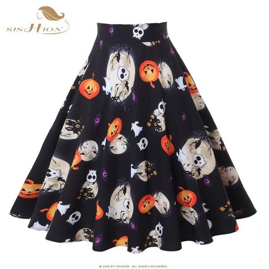 Jupe SISHION jupe Rockabilly Vintage pour femme vetement retro en coton imprime Floral Animal noir Type Black with Moon Blanc Cdiscount Pret a Porter