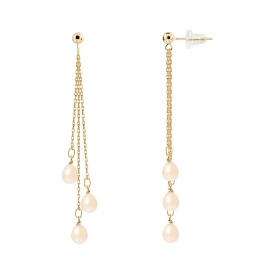 Boucles D'oreilles Pendantes Perles Akoya Montées Sur Or 18 Carats - Occasion - Or Jaune