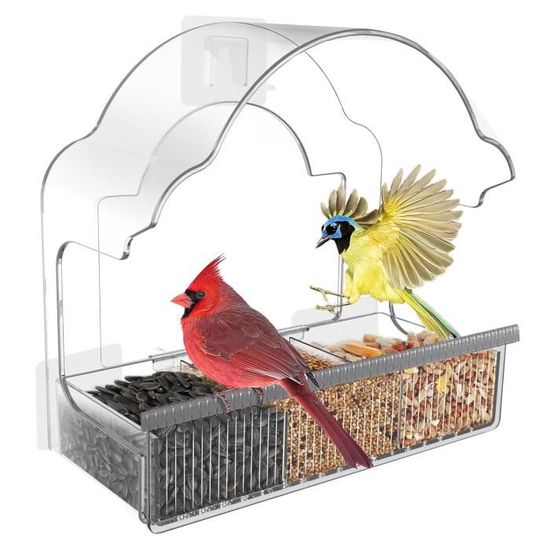 Mangeoire À Oiseaux Transparente À Suspendre Avec 3 Ventouses