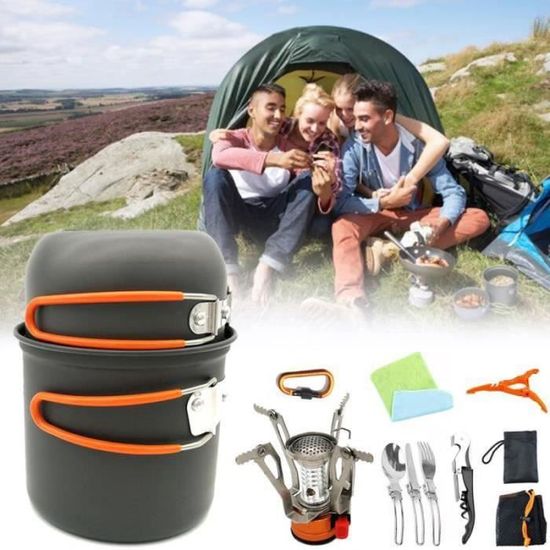 BRUCE30990-Kit De Casseroles Camping Pot Poêle Réchaud Camping Ustensiles Pour Randonnée Orange