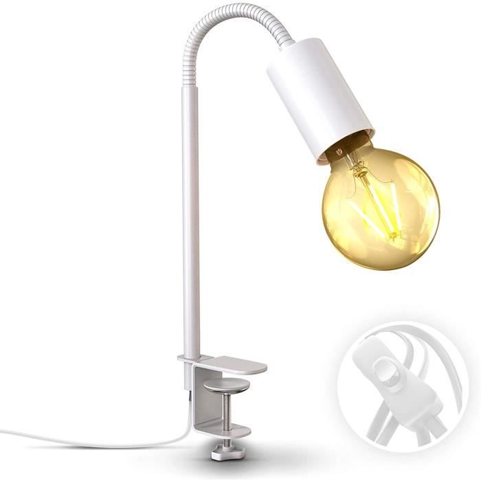 Lampe E27 Douille Ampoule E27 Avec Pince Et Interrupteur - Col De Cygne Réglable 360°, Câble 2.2 M - Pour Bureau, Plantes, Maquillage Lampe E27 Douille Ampoule E27 Avec Pince Et Interrupteur - Col De Cygne Réglable 360°, Câble 2.2 M - Pour Bureau, Plantes, Maquillage