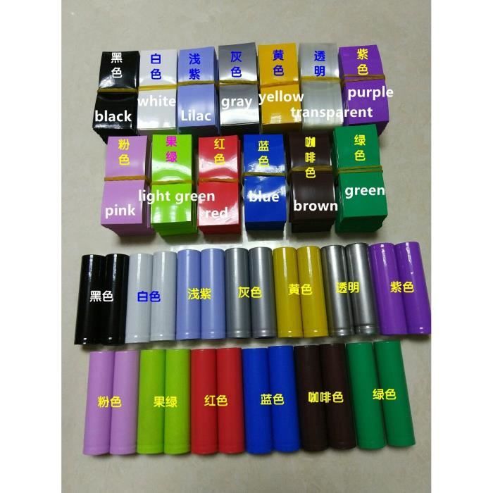100 Tubes Thermorétractables PVC Pour Batterie 18650 - Transparent/couleurs - Longueur 72 Mm