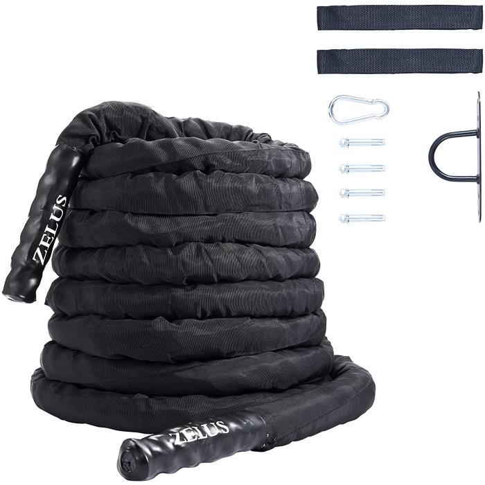 9M Corde de Combat, Corde de Bataille pour Entraînement de Bras, Battle Rope pour Gymnastique Maison de Résistance avec Mousqueton