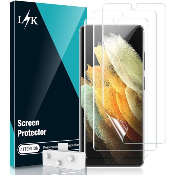 L?K 3 Pièces Protection Écran Samsung Galaxy S21 Ultra (6.8 pouce) - TPU Film Sans Bulles Empreintes Digitales Support AcceB