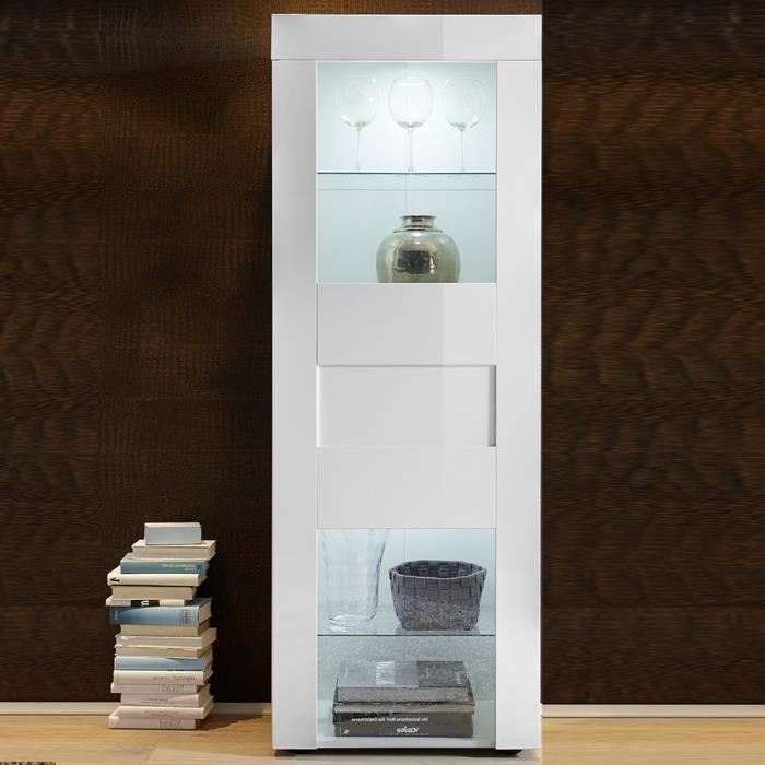 Vitrine blanc laqué brillant design NEWLAND LED à couleur unique (blanc) L 61 x P 42 x H 167 cm Blanc