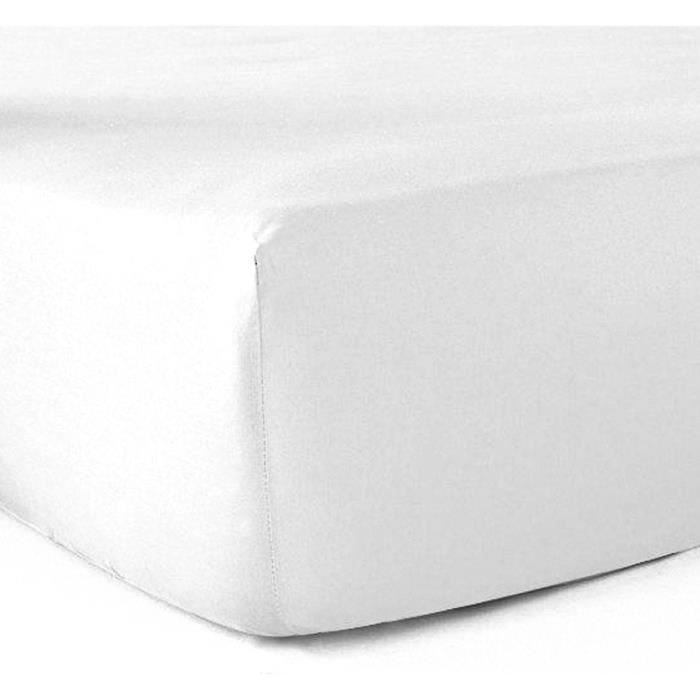 Drap-housse 180x200 - 100% coton 57 fils - Blanc