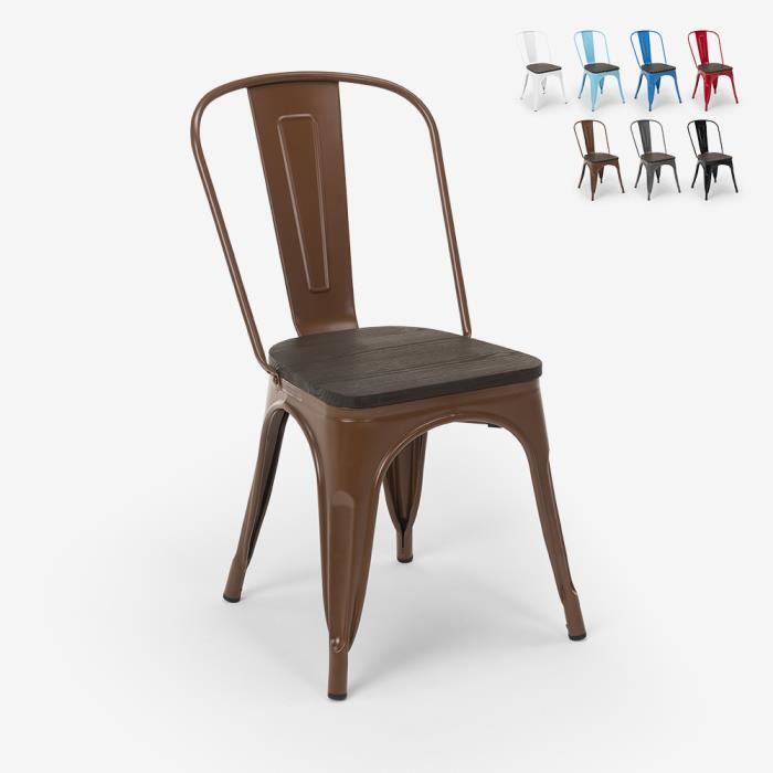 Chaises industrielles en bois et acier Tolix pour cuisine et bar Steel Wood, Couleur: Marron