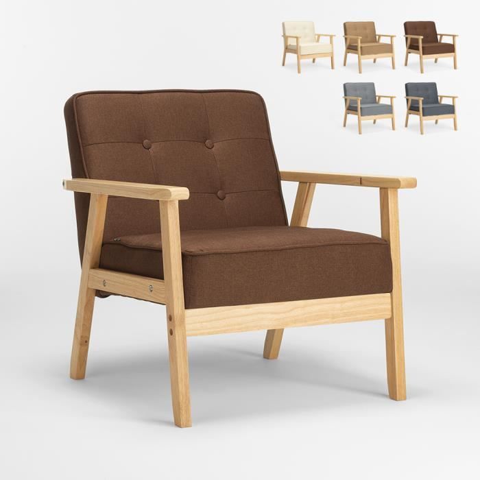 Fauteuil en bois au design scandinave vintage avec accoudoirs Hage, Couleur: Marron