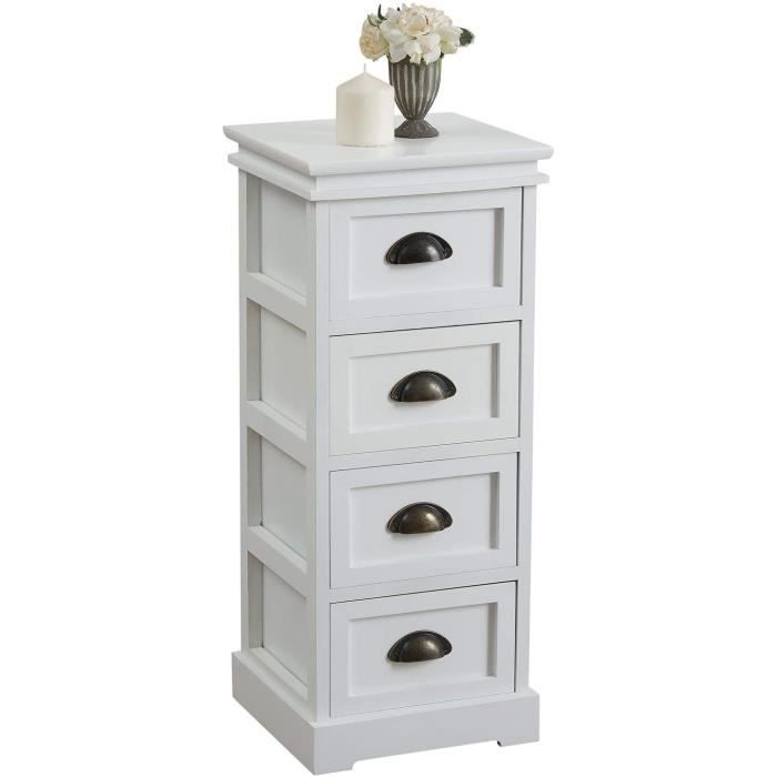 MEUBLE DE RANGEMENT IDIMEX Chiffonnier LANDHAUS Commode 4 tiroirs en Bois de Paulownia Style Shabby Chic Vintage Classique Blanc132