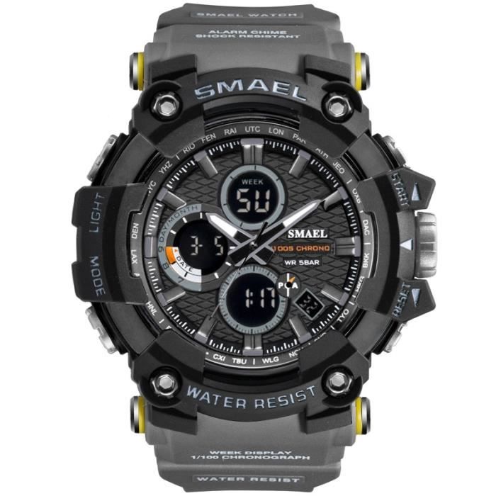 Montres,SMAEL 1802 sport hommes montres haut de gamme de luxe militaire Quartz montre hommes étanche choc mâle - Type Gray Black