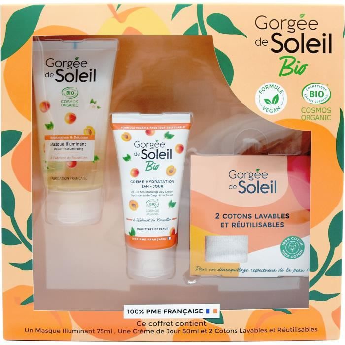 GORGEE DE SOLEIL Coffret soins visage Bio : Crème, Masque et Lingettes démaquillantes lavables