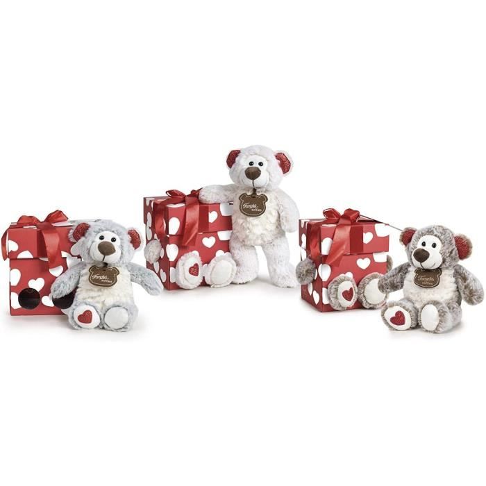 Famosa Softies - Happy Valentine, Oso de peluche de 32cm con caja de regalo sorpresa (Famosa 7600174
