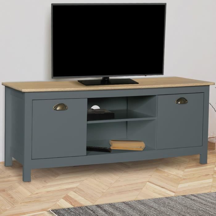 Meuble TV vintage IGOR bois et gris