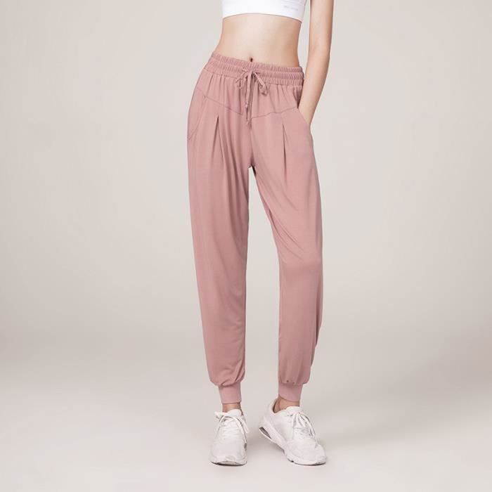Super Doux Femme Pantalon de running Harem Yoga-Pilates Bouffant Large Bande Stretch a la Taille Floral Imprime Taille Haute-XL-Rose