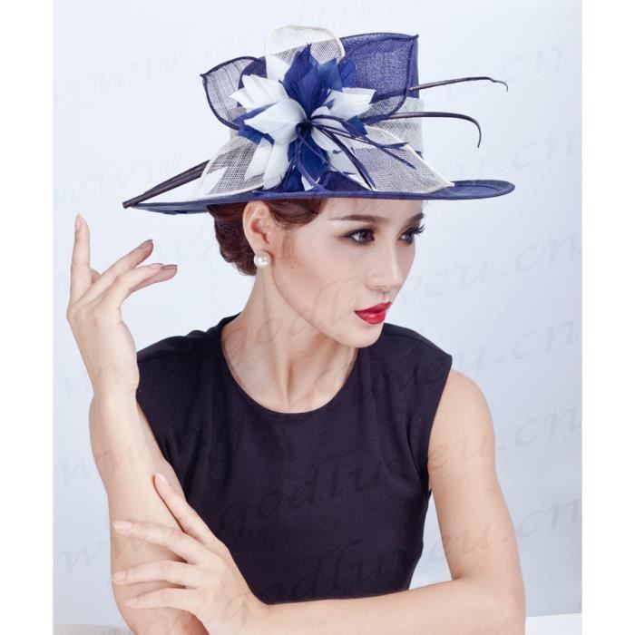 Femmes dames Elégante Chapeau de Cérémonie Retro Large Brim Chapeau Bibi Chapeau en Tulle pour Voyage Mariage Cérémonies