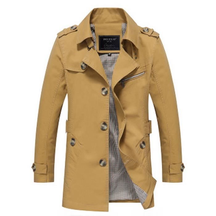 Trench homme Trench de couleur unie Trench à col Hommes d'automne et d'hiver Trench en coton lavé Trench polyvalente décontractée