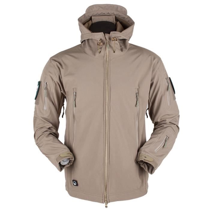 Veste Softshell homme à Capuche Polaire Anti-Soleil Randonnée Imperméable Respirant Chaude Coupe-Vent Sport d’Extérieur Neige Ski