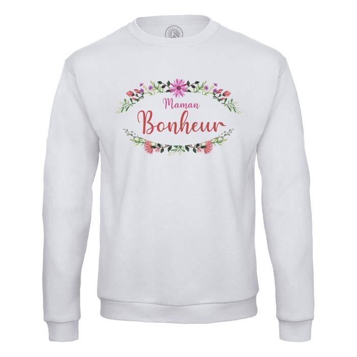 Sweat Shirt Homme Maman Bonheur Fleur Frise Florale Calligraphie Mignon