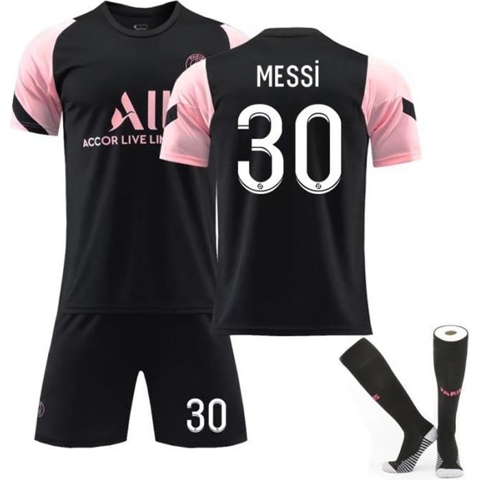 Maillot de Football 2122 Collection de Paris-Messi 30 Tenue de Training Noir Tenue + Chaussette Dri-FIT Respirant Junior Enfant