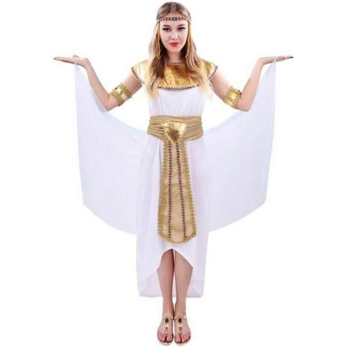 Costume adulte femme reine d'Egypte S-M en blanc et doré or (x1) REF/66457