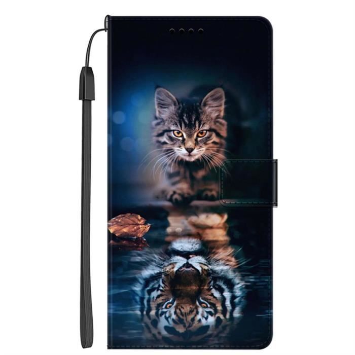 Coque pour Doogee X95 Housse en Cuir PU Portefeuille Etui à Rabat Magnétique Support Motif Chat Tigre