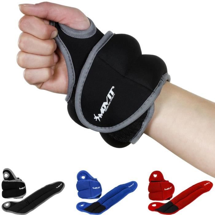 MOVIT Jeu de 2 Poids de 0,5kg lestés pour Poignets en néoprène noir avec Boucles pour Le Pouce