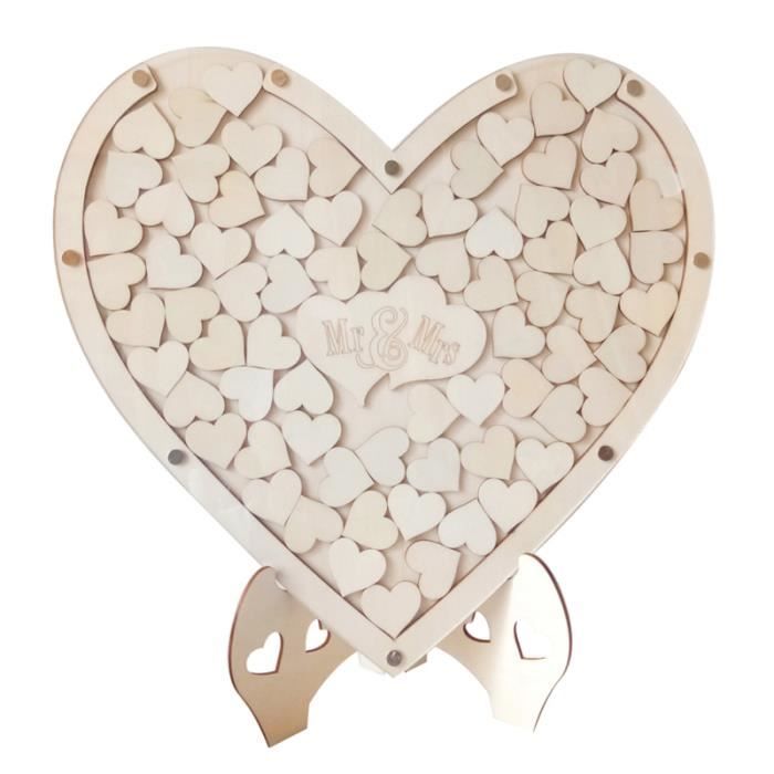 Livre d'or de mariage unique Coeurs en bois de visiteurs créatif (Grand cadre en + 75pcs de copeaux de de petits coeurs) BARBECUE