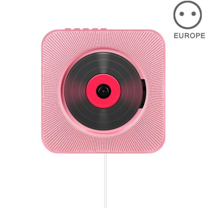 CD Lecteur Mural Montable Bluetooth Lecteur de Musique Stéréo avec Télécommande USB Hi-Fi Innovant Audio FM Radio Portable -Rose