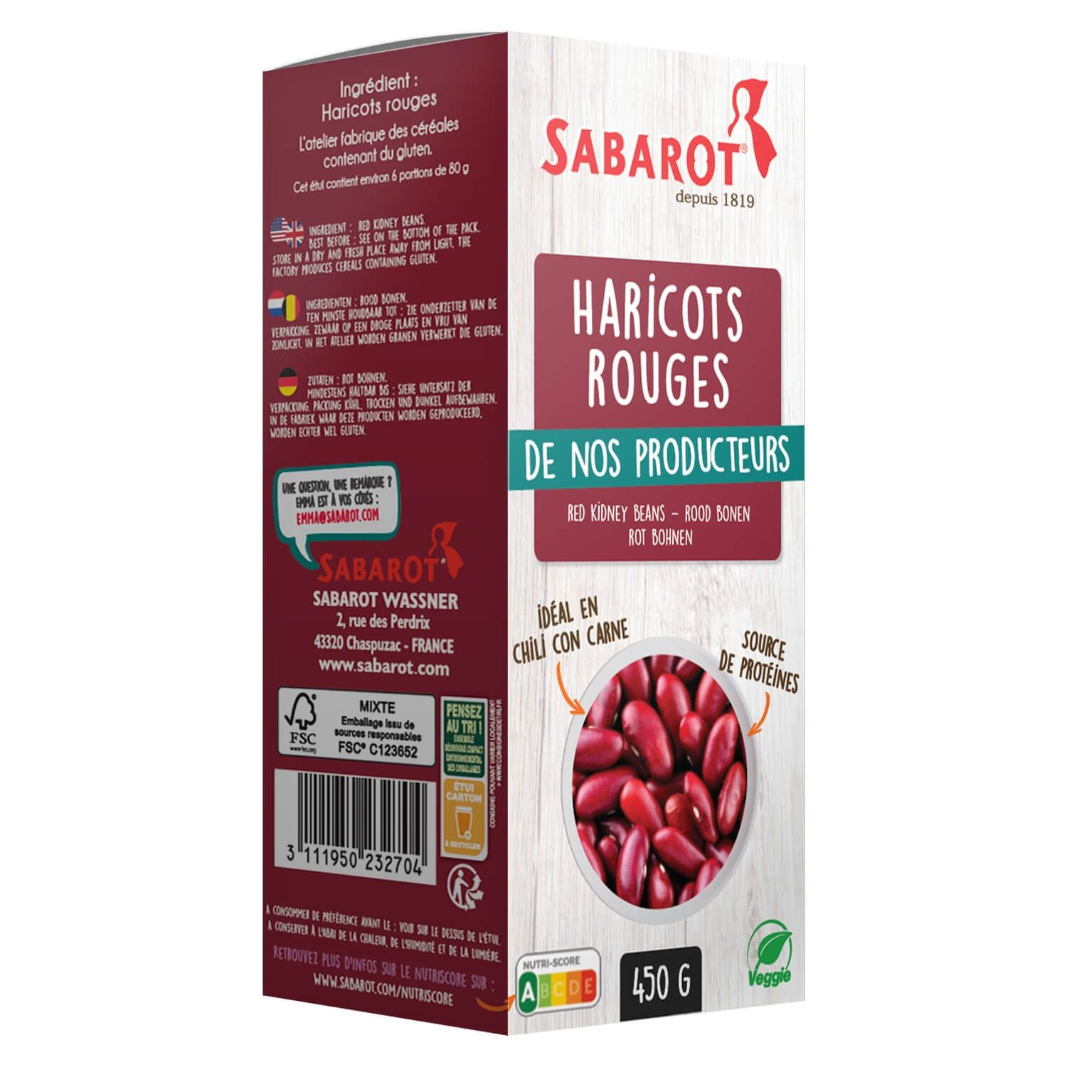 Haricots rouges paquet de 450g Sabarot