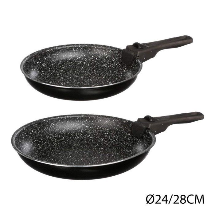 Lot de 2 poêles pierre 24 et 28 cm + poignée amovible Secret de Gourmet