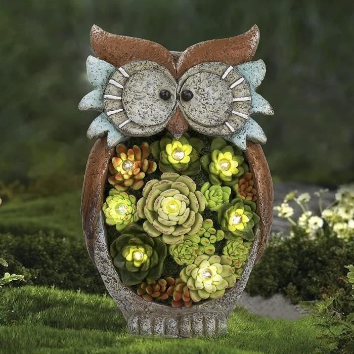 Décoration Jardin Statue Animaux, Lumière Solaire Hibou en Résine à Énergie Solaire, Chouette Ornements Extérieur