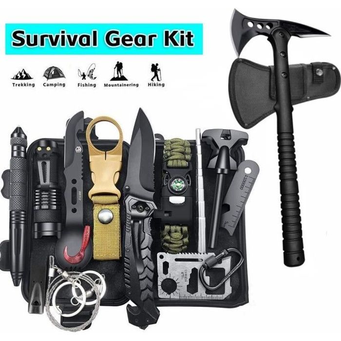 Kit de Survie d'urgence en Plein air Multi-Outils extérieur avec Militaire extérieur tactique Tomahawk hache