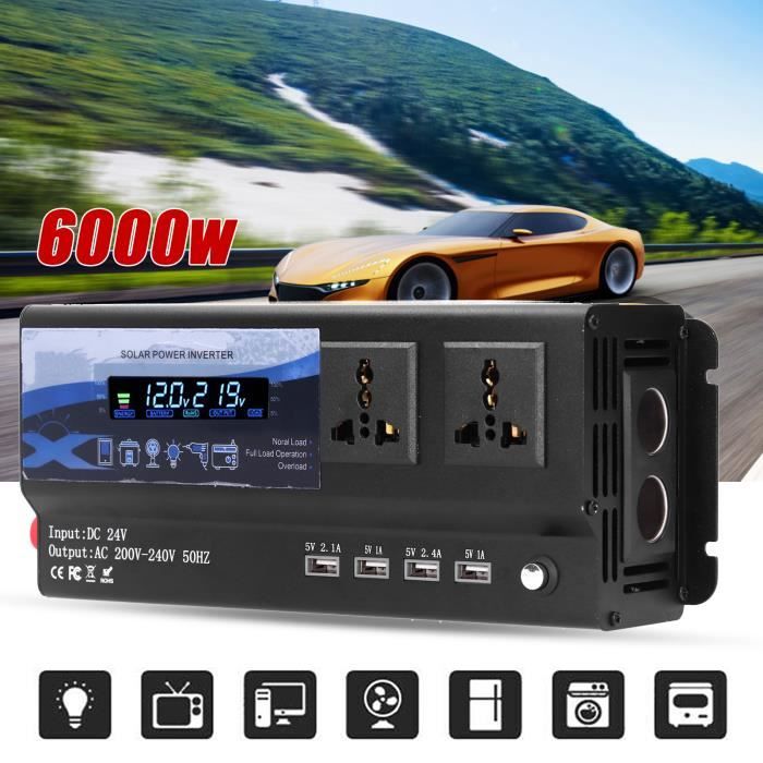 12v/24v 6000W Inverseur de voiture Onduleur Convertisseur de Charge à Onde Sinusoïdale de Modification 4USB -LAF