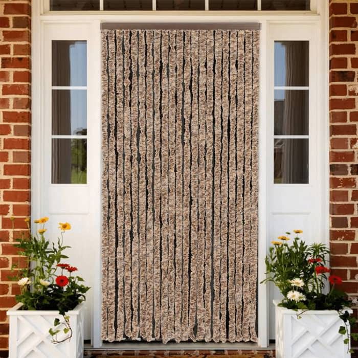 vidaXL Rideau Anti-mouches Store Anti-insectes avec Crochet Rideau de Porte Longueur et Largeur Réglables Beige et Marron 377321