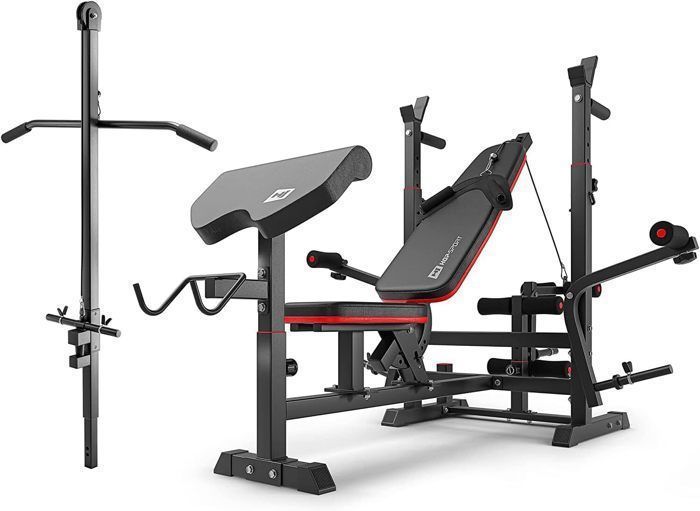 Hop-Sport Banc de Musculation Réglable Pliable HS-1075 Support dhaltères Entraîneur de Jambes Développé Couché et la Poulie Haute