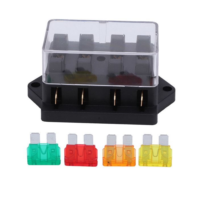 Boîte à Fusibles 4 Voies 12V Avec Relais Et LED – Porte-Fusible Étanché Indicateur Bleu/Rouge Pour Moto, Camion, Bateau, SUV, RV