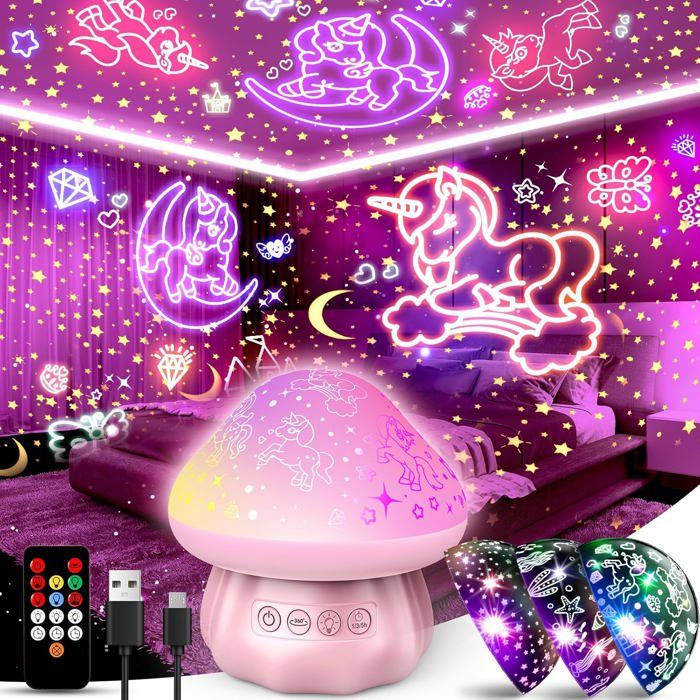 Veilleuse Projecteur Étoiles Enfant - 6 Films, 8 Musiques, Télécommande, Rotation 360°, Cadeau Nuit