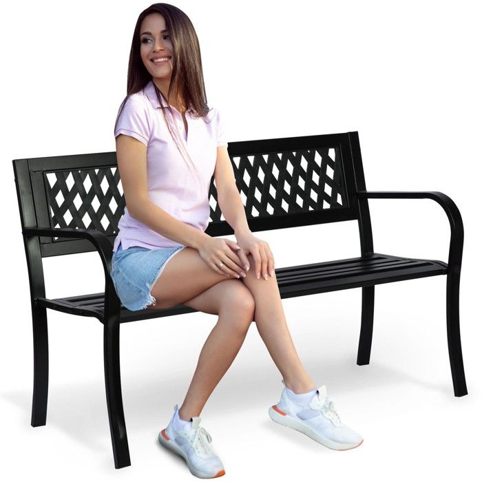 Banc de jardin en acier - JANSHOP - 125x77x49 cm - Noir - Résistant aux intempéries - Design contemporain
