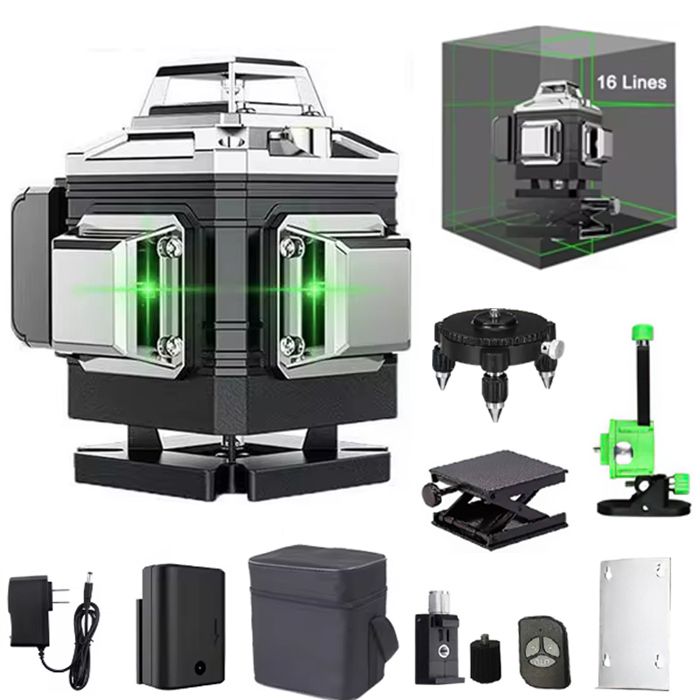 Niveau laser vert 3x360° laser de chantier à nivellement automatique distance 20m 6 hours batterie Li-Ion avec télécommande