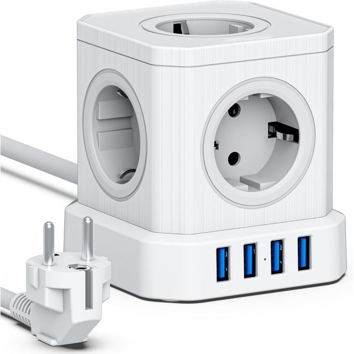 Mini Multiprise Multiprise Cube 9-en-1 avec USB 5 Prises EU avec 3 Ports USB-A et 1 ...